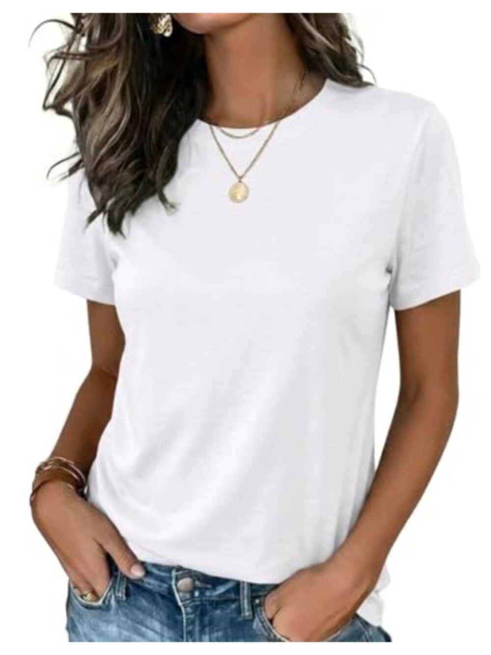 Women's Short Sleeve Crewneck T-Shirt Soft Stretch Casual Summer Tee